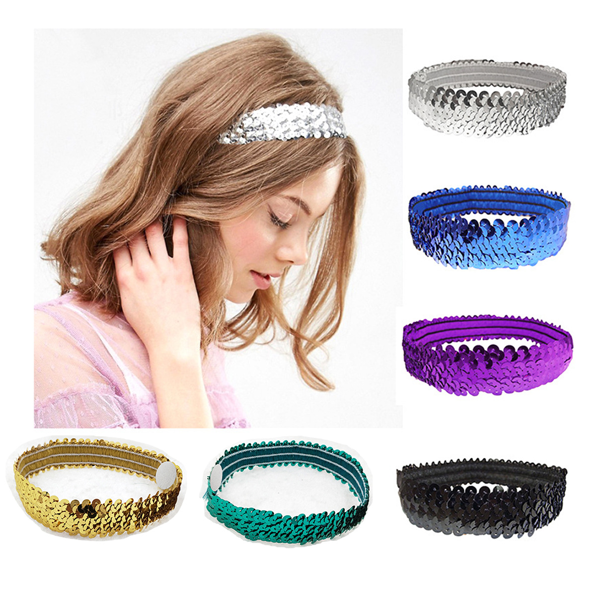Wholesale European and American Sports Dance Sequin Hair Band Headband Shiny Elastic Competition Children's Performance Headband Fashion Hair Accessor