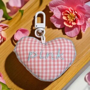 Pink Plaid Love Pendant / Original version with open back