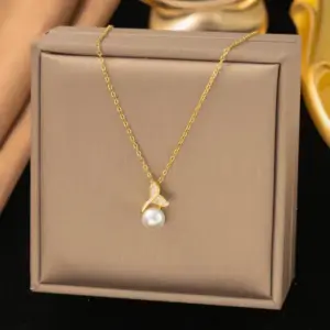 【8121】Small Pearl Fish Tail Necklace【gold】