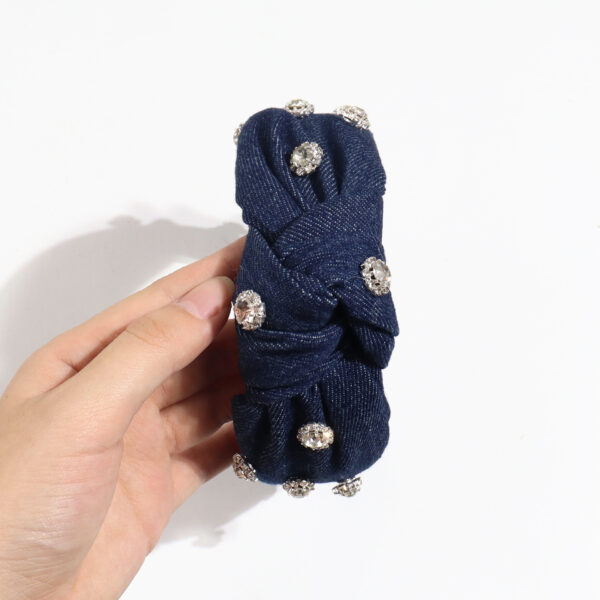 oly-3837c5f909561212d0bb81a6c2216474 Wholesale Beifei fashion retro Denim fabric headband personalized knotted high Skull top diamond headband
