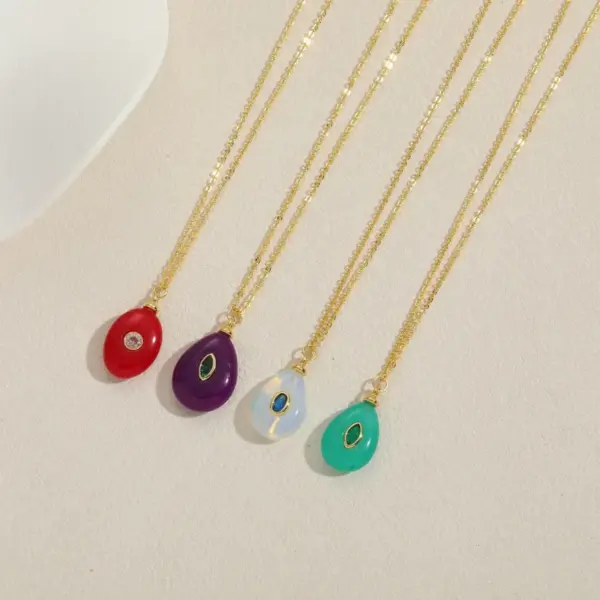 Wholesale Hot-Selling New Retro Simple Natural Stone Zircon Geometric Water Drop Shape 14K Gold Plated Pendant Collarbone Chain Necklace For Women