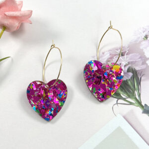 Pair of Rose Red Glitter Love Earrings