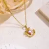 Wholesale Moon Inlay Pendant Necklace For Women In Copper With 18K Real Gold Plated Water Plating And Artificial Rhinestones On Cable Chain