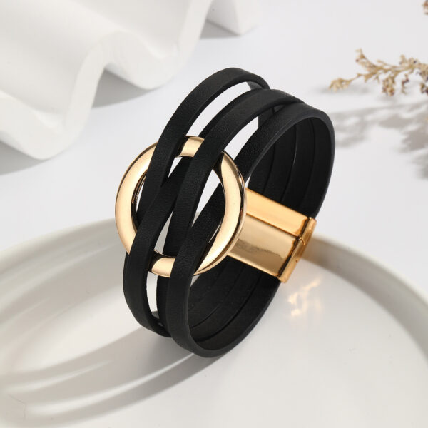 oly-3843f22adf4782f17e184d21af4ef7d1 Wholesale Cross Leather Women Bracelet Metal Large Ring Cuff Bracelet Multi-layer Wristband Magnetic Buckle Bracelet