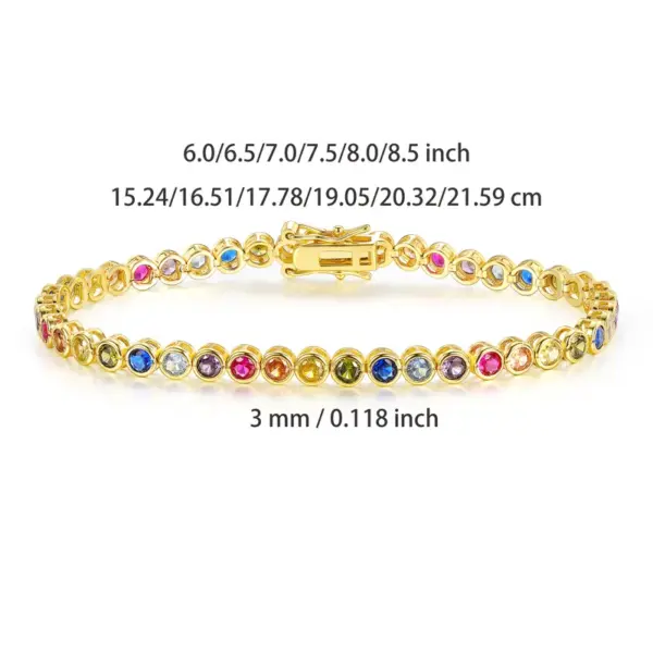 Wholesale Colorful Zircon Tennis Bracelet Copper Inlaid White Gold Vacuum Plating European Style Fashion Unisex Jewelry Accessory