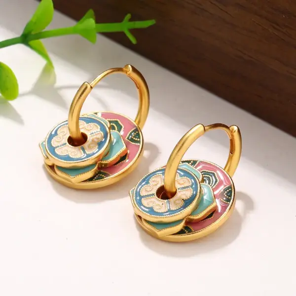 Wholesale Hypoallergenic Flowers Hoop Earrings For Women In Copper With KC Golden Plated UV Plating And 0.03µm Thickness