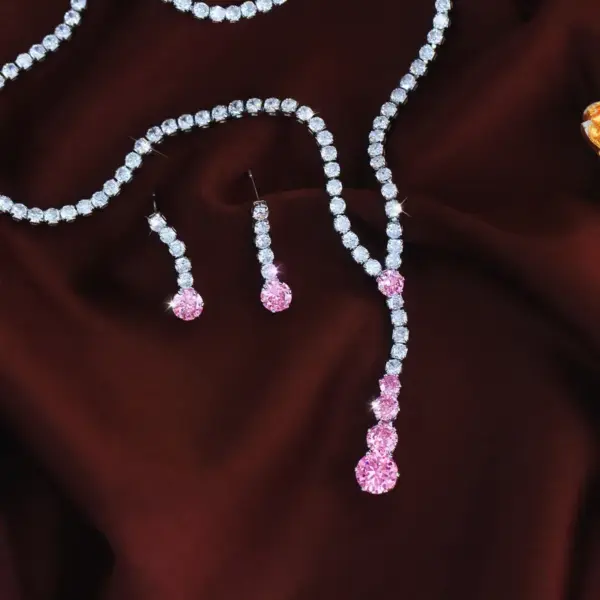 Wholesale Round Waterproof Non Tarnish Jewelry Set For Women In Copper With Rhodium Plated Water Plating And Zircon Inlay Featuring Tennis Chain