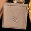 Wholesale Geometric Inlay Pendant Necklace For Women With Artificial Rhinestones, 18K Real Gold Plated Copper And Water Plating On Cable Chain