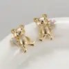 Wholesale Little Bear Stud Earrings For Women With 925 Sterling Silver Posts, Copper Base, And Zircon Inlay Featuring Electroplated Gold Plating