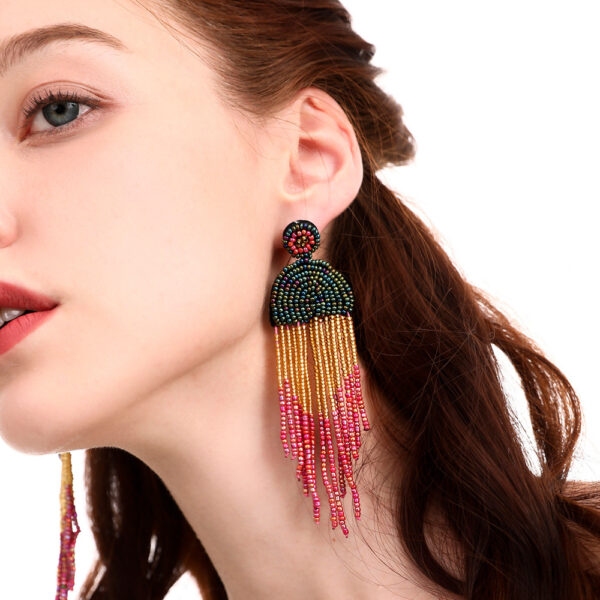 Wholesale Rice Bead Tassel Earrings Bohemian Retro Ethnic Style Creative Handmade Earrings Handmade