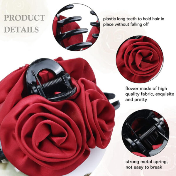 Wholesale Valentine's Day Satin Rose Flower Clamp Large Flower Shark Clip Sweet Pontertail Clip Spring and Summer Hairpin Headwear