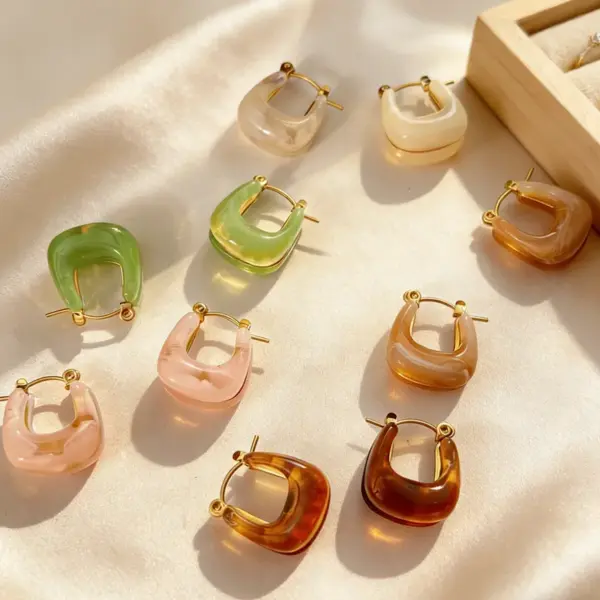 Wholesale Round Waterproof Non Tarnish Stud Earrings For Women In 18K Real Gold Plated 304 Stainless Steel With Acrylic Inlay, PVD Coated