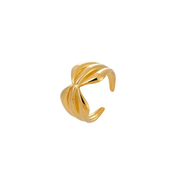 Wholesale Vintage Style Bow Tie Open Ring For Women In 304 Stainless Steel With Electroplated Gold Plating