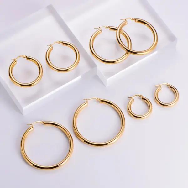 Wholesale Ion Plating (IP) 18K Gold Plated Circle 304 Stainless Steel Simple Style Commute Waterproof Non Tarnish Earrings