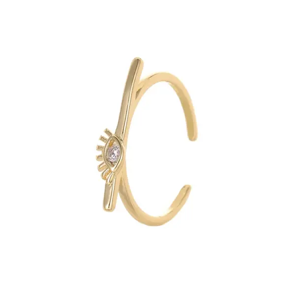 Wholesale Geometric Open Rings For Women In Copper With 14K Real Gold Electroplated Finish Featuring Artificial Gemstones