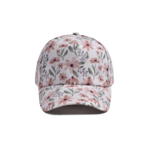 New model on the shelves - pink flowers on white background - children's cap / (Free size-Velcro adjustment)(52-54cm)