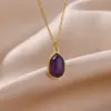 oly-38bc4072b2e6fbfa5349b4418d612d54 Wholesale 2pcs/set Purple Natural Stone Necklace Ring Set 18K Gold Plated Waterproof Stainless Steel Necklace Ring Two-Piece Set Simple Style Jewelry Set Women's Accessories Wholesale Christmas Gift Choice
