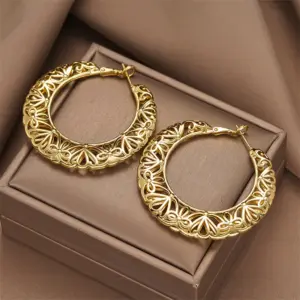 Wholesale Three-dimensional Geometric Earrings For Women In Copper With KC Golden Water Plating And 0.03µm Thick Coating