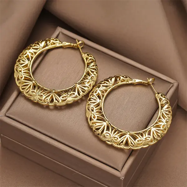 Wholesale Three-dimensional Geometric Earrings For Women In Copper With KC Golden Water Plating And 0.03µm Thick Coating