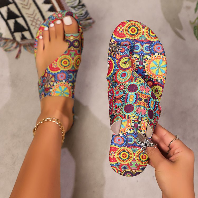 Wholesale Summer 2024 New Style Breathable Printed Slip-on Roman Style Cross-border plus size Sandals for Women Ethnic Style