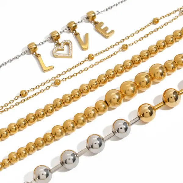 Wholesale 304 Stainless Steel Geometric PVD Coated 14K Gold Plated 18K Gold Plated Streetwear Ball Chain Bracelets