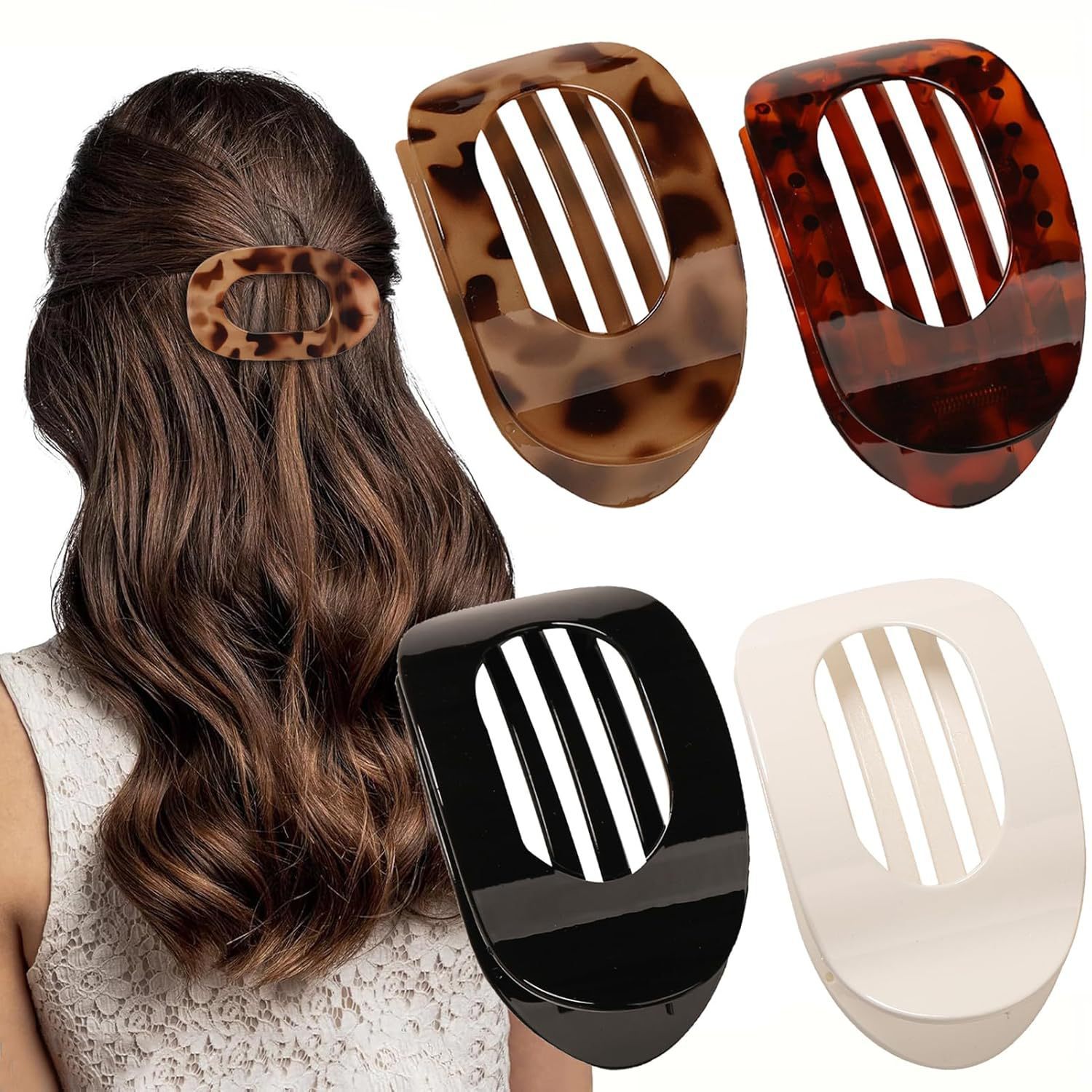Wholesale Cross-border New Flat Oval Hairpin Back Head Disc Hair Grab Clip Curved Arc Design Elegant Shark Clip Hair Accessories