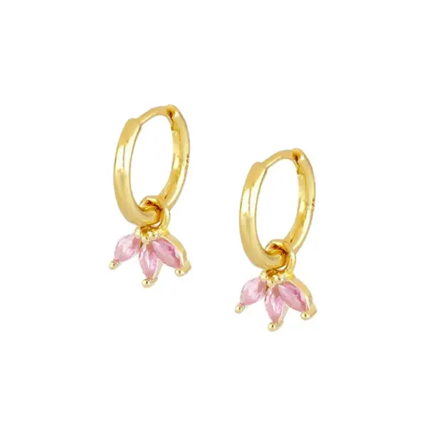 Wholesale Copper Shamrock PVD Coated Zircon 18K Real Gold Plated Simple Style Shiny Inlay Drop Earrings