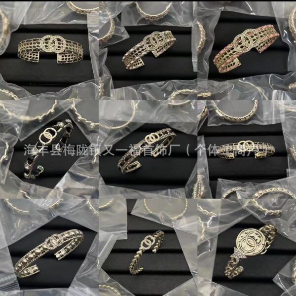 Wholesale Xiangjia Double C Letter Diamond Piercing Leather Small Chanel Style Bracelet Retro Fashion All-match High-end Chanel Grandma Bracelet