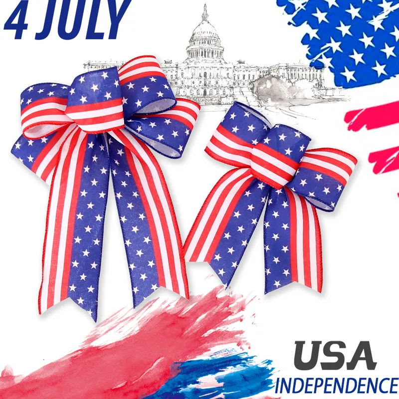 Wholesale Small Size Linen Stars American Independence Day Decoration Party Supplies Bowknot Tablecloth Hanging Decorations