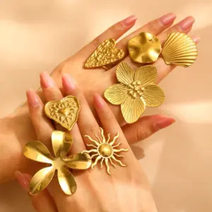 Wholesale Jewelry Modern Style Classic Style Flower 304 Stainless Steel Plating Open Rings