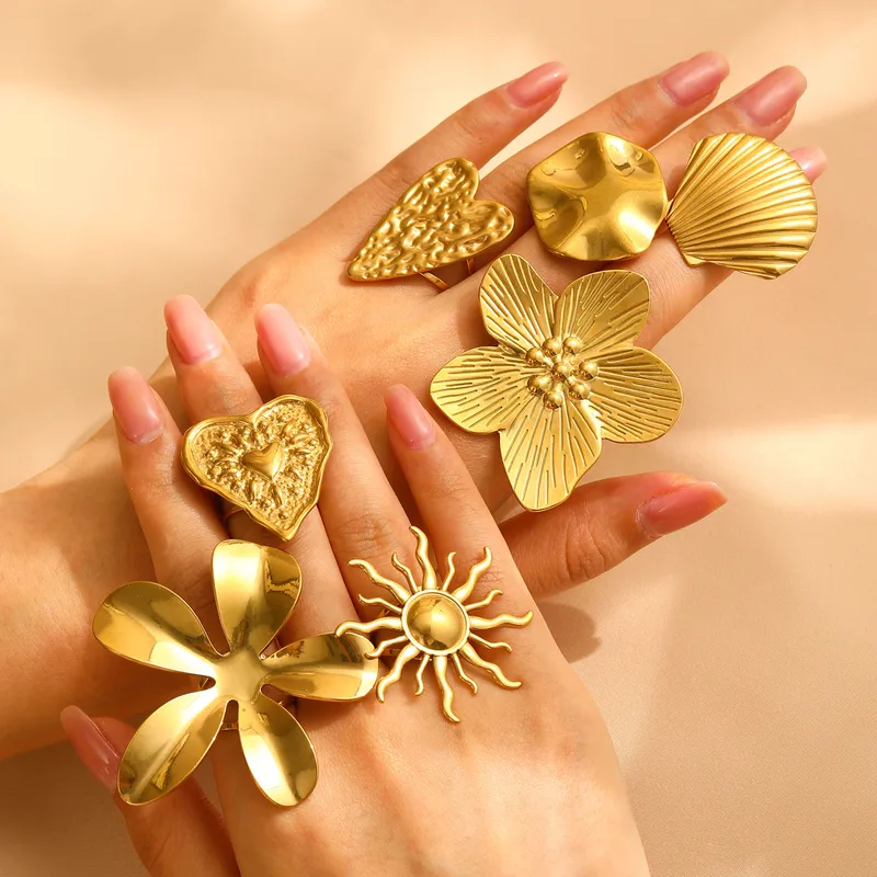 Wholesale Jewelry Modern Style Classic Style Flower 304 Stainless Steel Plating Open Rings