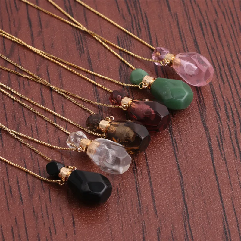 Wholesale Fashion Semi-precious Stone Flame-shaped Perfume Bottle Alloy Necklace Wholesale