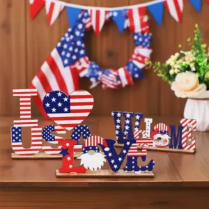Wholesale Wooden Letter Ornaments Creative DIY Patriotic Ornaments Independence Day National Day Desktop Ornaments Accessories