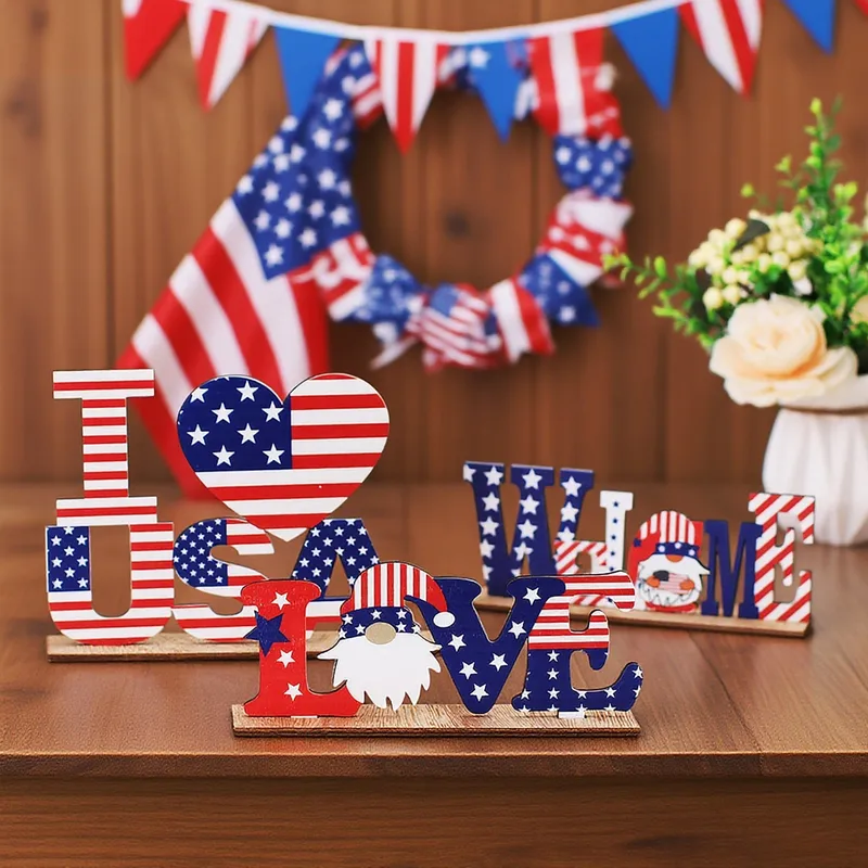 Wholesale Wooden Letter Ornaments Creative DIY Patriotic Ornaments Independence Day National Day Desktop Ornaments Accessories