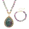 Wholesale Women’s Jewelry Set Featuring Water Droplets Pattern With Electroplated Copper And Natural Stone Inlay, 1 Set