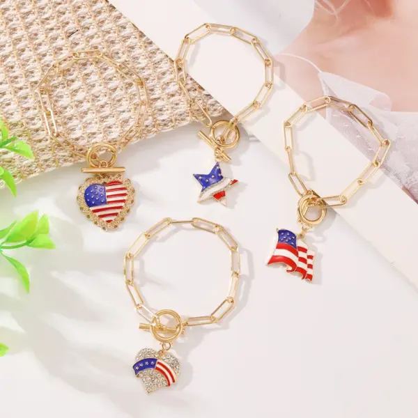 Wholesale Fashion Love Five-pointed Star Flag Pendant American Independence Day Bracelet Commemorative Patriotic Holiday Bracelet