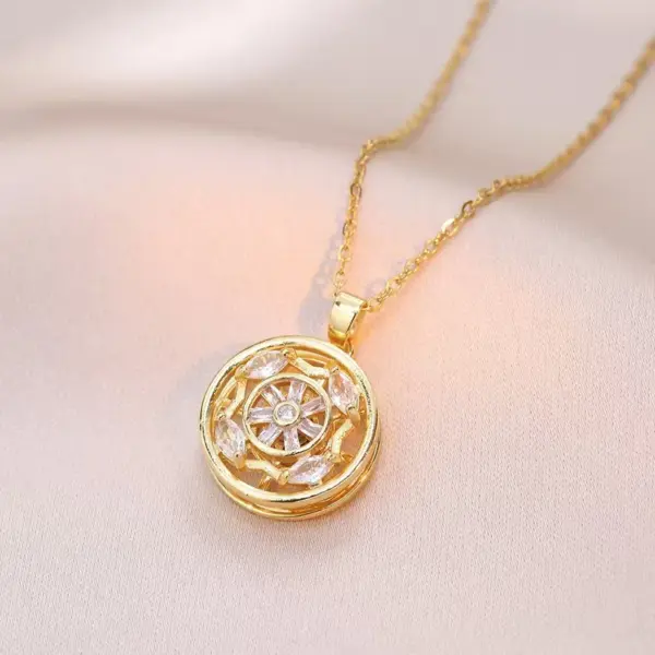 Wholesale 18K Real Gold Plated 304 Stainless Steel PVD Coated Pearl Zircon Flower Inlay Cable Chain Pendant Necklace