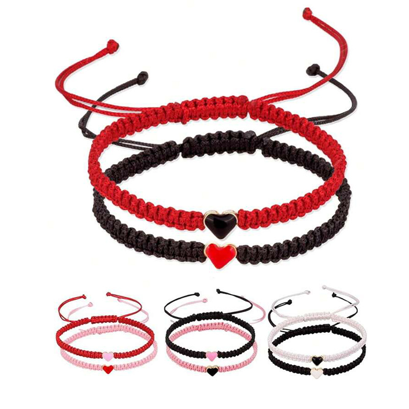 Wholesale European and American cross-border jewelry heart-shaped hand-woven bracelet ladies love couple bracelet black and white peach heart hand rop
