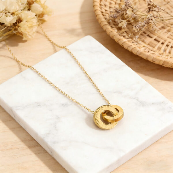 oly-39978220523794935985e1221e428c9a Wholesale Titanium steel colorfast Roman numeral double ring necklace, clavicle chain, sweater chain