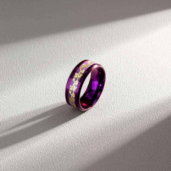 oly-39986da75ab96044cfd9a949bce202cf Wholesale Jewelry Inlaid with Dragon and Phoenix Pattern Purple Titanium Steel Nine Purple Fire Ring Couple Ring Bracelet