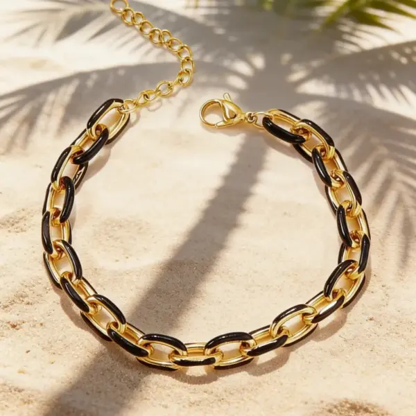 Wholesale Solid Color Waterproof Non Tarnish Couple Bracelets Featuring Handmade Chain In 304 Stainless Steel With 18K Real Gold Electroplated
