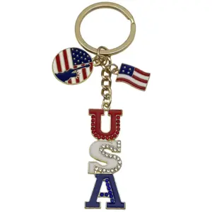[kc Gold Blue American Independence Day USA Statue of Liberty Flag Keychain] - 12.4g - ER1657