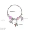 Wholesale Unisex New Style Butterfly Bangle Bracelet With Beading And Rhinestone Inlay In Natural Pink Alloy