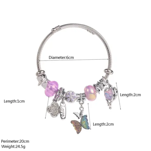Wholesale Unisex New Style Butterfly Bangle Bracelet With Beading And Rhinestone Inlay In Natural Pink Alloy