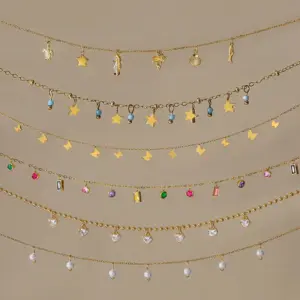 Wholesale Women's Style - Vacation Style / 18K Gold Stainless Steel + Rhinestone / Versatile Colored Diamond Pendant Necklace 40+5CM