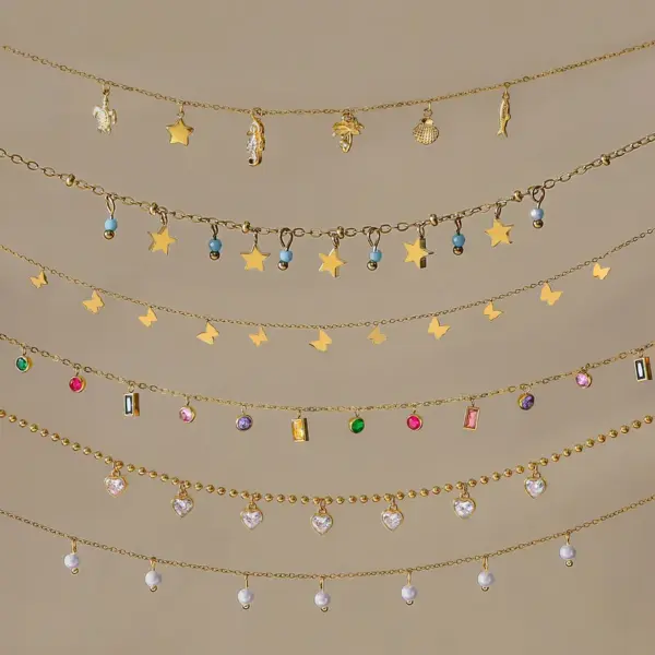 Wholesale Women's Style - Vacation Style / 18K Gold Stainless Steel + Rhinestone / Versatile Colored Diamond Pendant Necklace 40+5CM