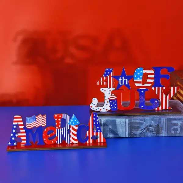 Wholesale Wooden Letter Decorations American National Day Scene Decoration Props Cartoon Grid Home Festival Supplies