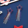 Wholesale American Flag Independence Day Heart Shaped Rhinestone Pendant Earrings Women Bohemian Long Waterdrop Jewelry Accessories
