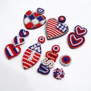 Wholesale Handmade Heart Shape Seed Bead Earrings With Rhinestones For Women, Drop Earrings Perfect For Independence Day