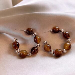 A2705 silver-retro brown c-shaped earrings